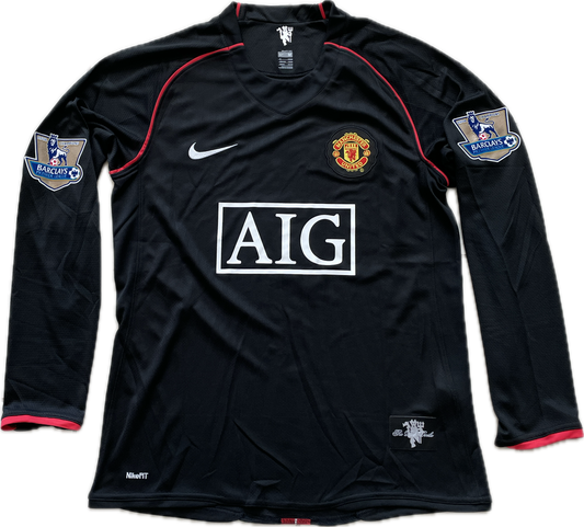 Cristiano Ronaldo #7 Manchester United 2007/2008 Black Long Sleeve Soccer Jersey MENS Away Champions League