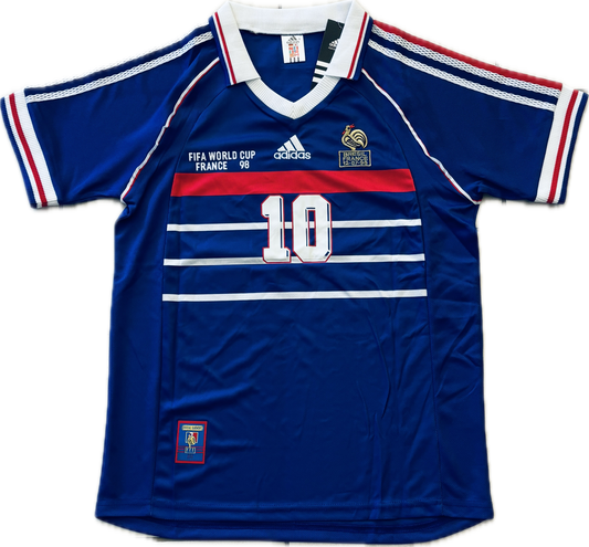 France World Cup 1998 Zinedine Zidane #10 MENS Jersey Shirt Away Kit Vinatge Retro Brazil FFF