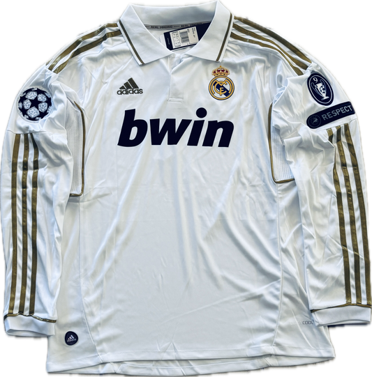 Cristiano Ronaldo #7 2011-12 Real Madrid GOLD MENS Long Sleeve White UCL champions league jersey