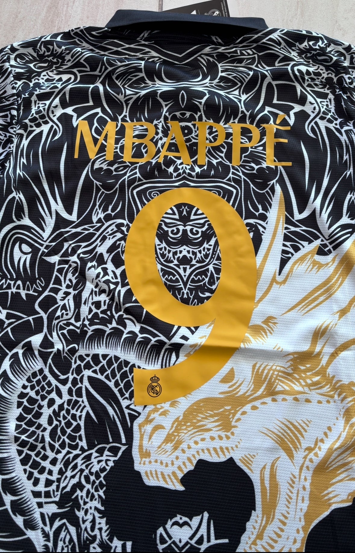Kylian Mbappe Madrid  Home Jersey Gold Dragon champions league Soccer
