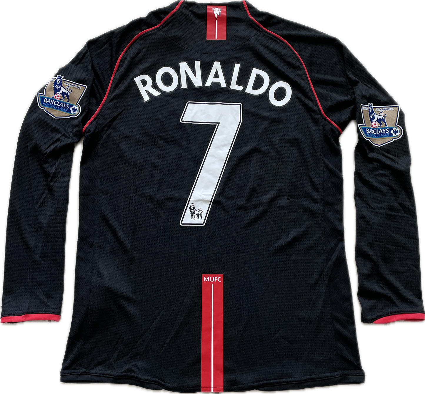 Manchester United 2007/2008 Cristiano Ronaldo Black Long Sleeve Soccer Jersey MENS Away Champions League
