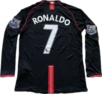 Manchester United 2007/2008 Cristiano Ronaldo Black Long Sleeve Soccer Jersey MENS Away Champions League