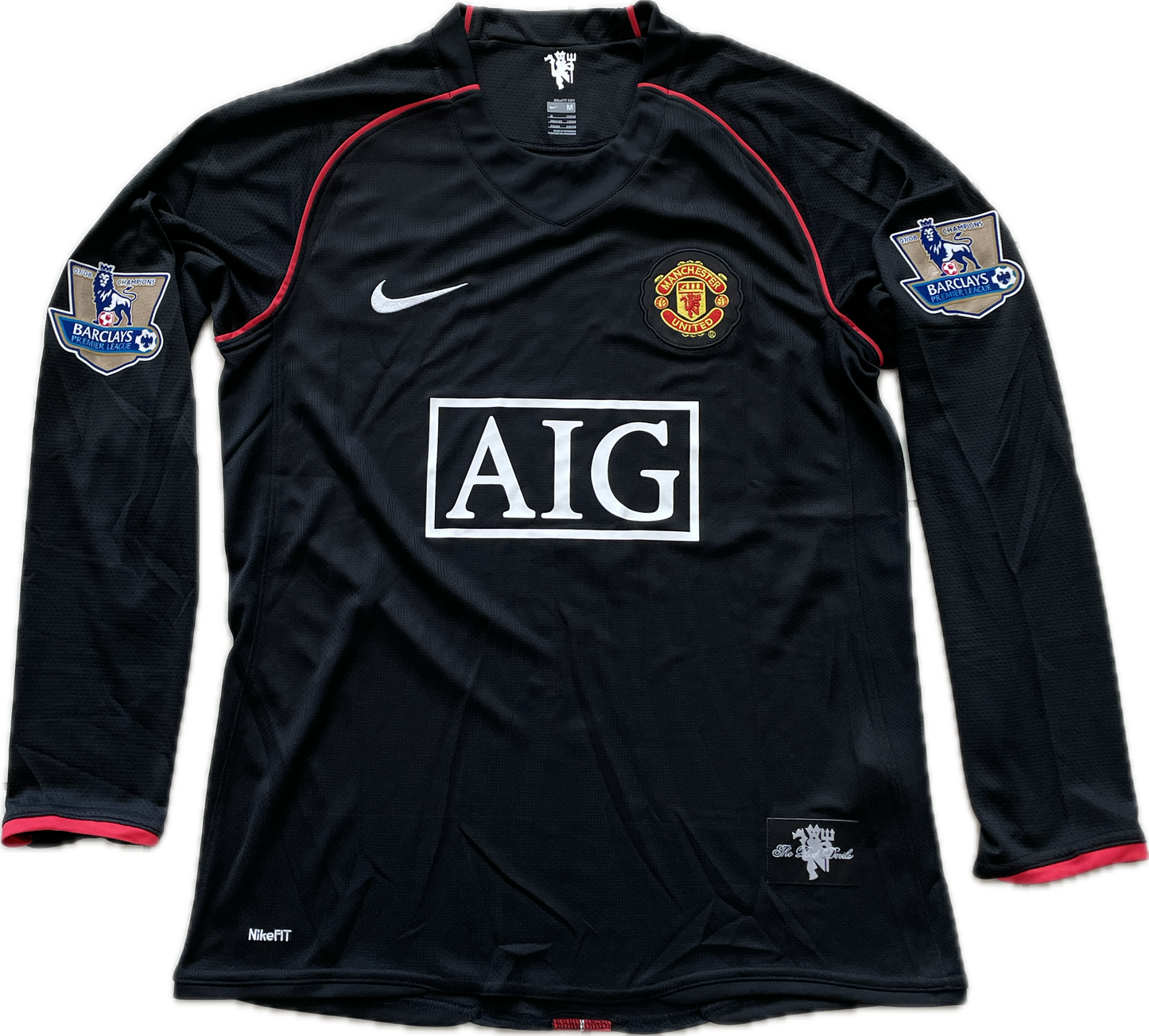 Manchester United 2007/2008 Cristiano Ronaldo Black Long Sleeve Soccer Jersey MENS Away Champions League