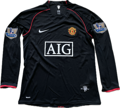 Manchester United 2007/2008 Cristiano Ronaldo Black Long Sleeve Soccer Jersey MENS Away Champions League