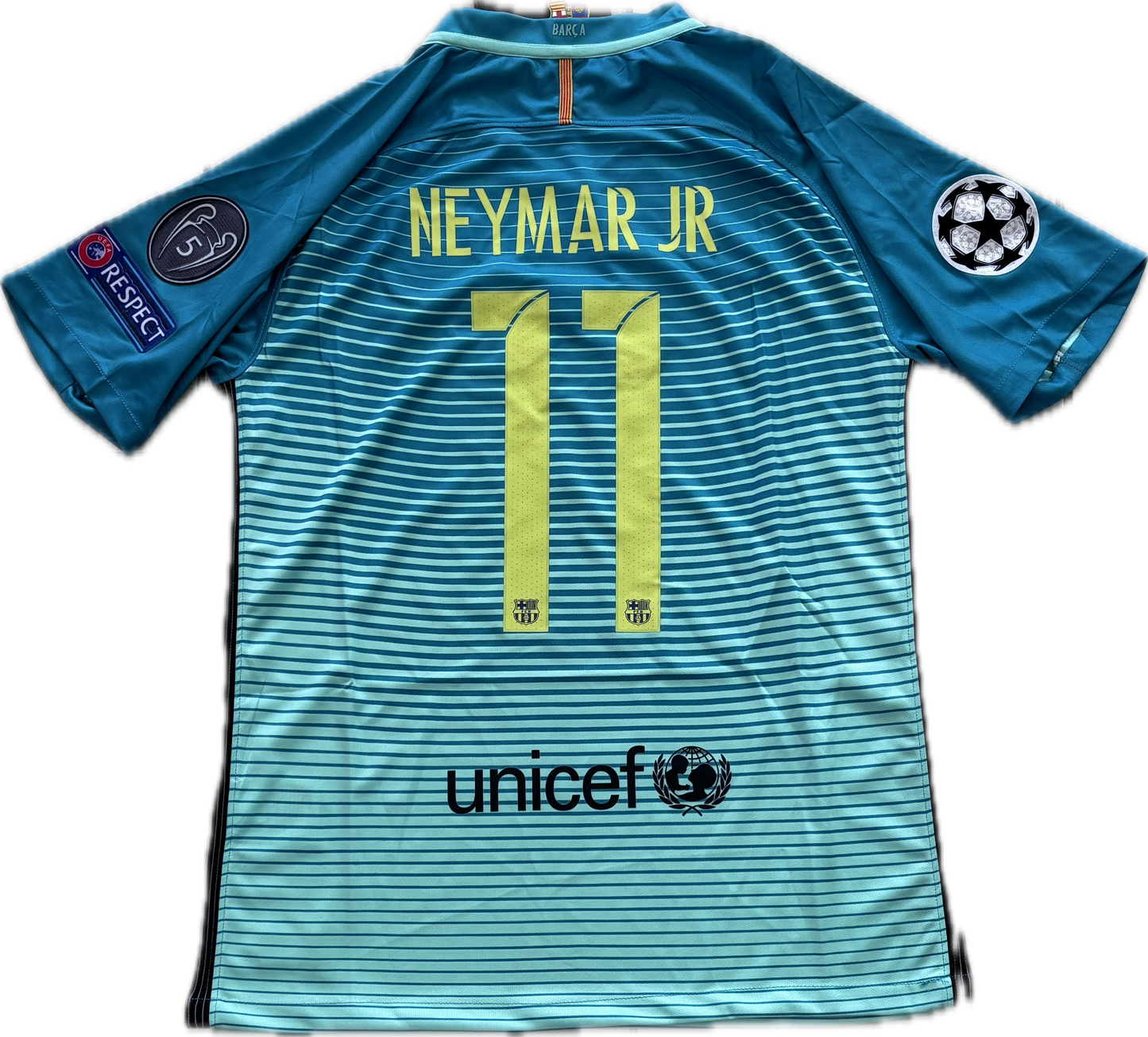 Neymar JR #11 FC Barcelona 2016/2017 Champions League Football Soccer Third Jersey MENS