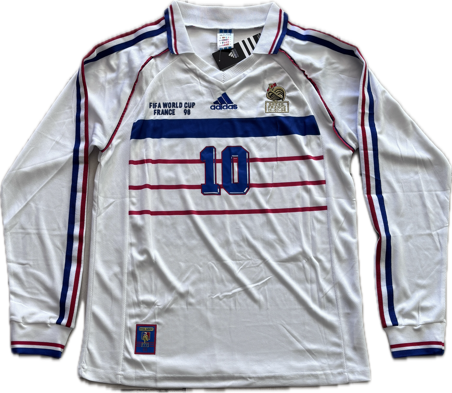 Zinedine Zidane #10 France 1998 World Cup Final Away Jersey - Long Sleeve