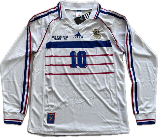 Zinedine Zidane #10 France 1998 World Cup Final Away Jersey - Long Sleeve