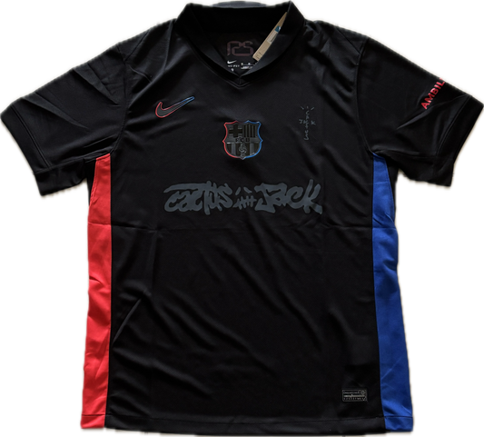 Nike FC Barcelona Travis Scott Cactus Jack Champions League Football Soccer Jersey Black MENS