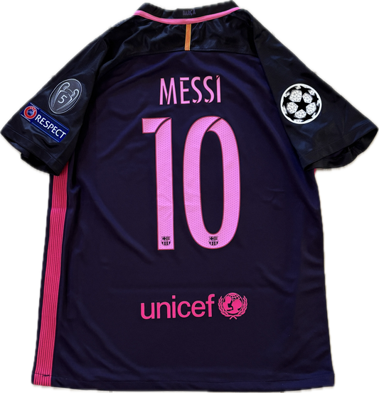 Lionel Messi #10  Nike Barcelona 2017 Purple Away Shirt w/ 5 Titles Patch - Champions League