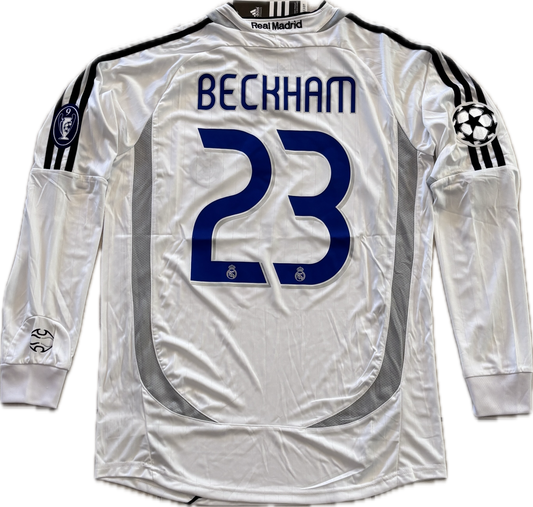 David Beckham #23 Real Madrid 2006-07 Long Sleeve Home Jersey - Final Season Champions League