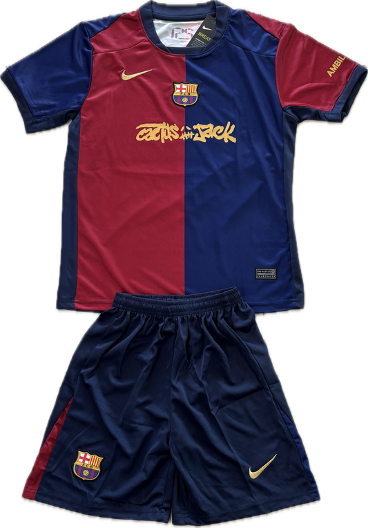 Nike x Travis Scott Cactus Jack Barcelona Kids Youth Kit Blue Home (Jersey + Shorts)