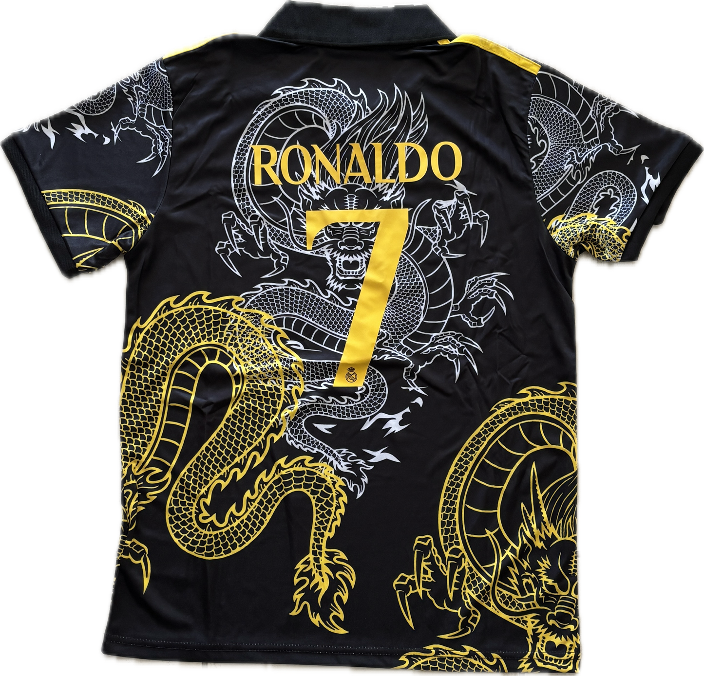 Ronaldo #7 Real Madrid "Dragon" Kids Youth Kit (Jersey + Shorts) - Adidas Champions Gold Black CR