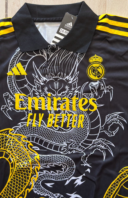 Ronaldo #7 Real Madrid "Dragon" Kids Youth Kit (Jersey + Shorts) - Adidas Champions Gold Black CR