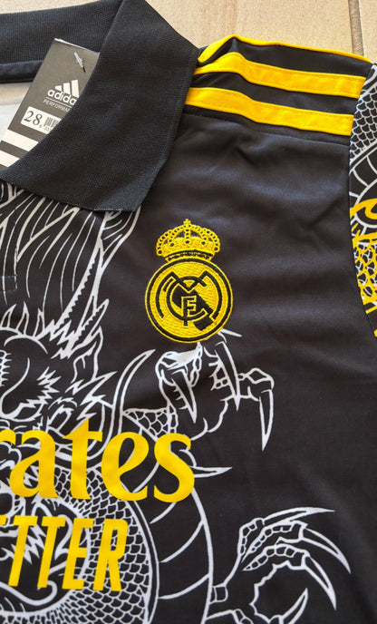 Ronaldo #7 Real Madrid "Dragon" Kids Youth Kit (Jersey + Shorts) - Adidas Champions Gold Black CR