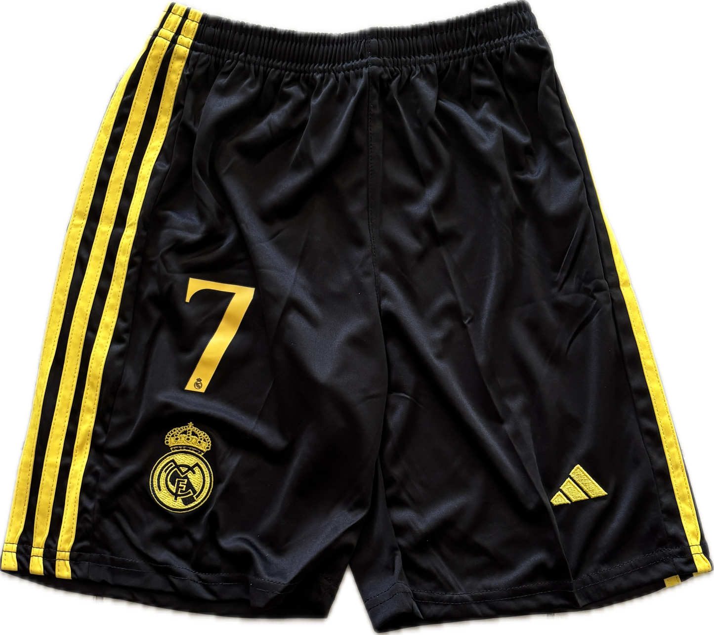 Ronaldo #7 Real Madrid "Dragon" Kids Youth Kit (Jersey + Shorts) - Adidas Champions Gold Black CR