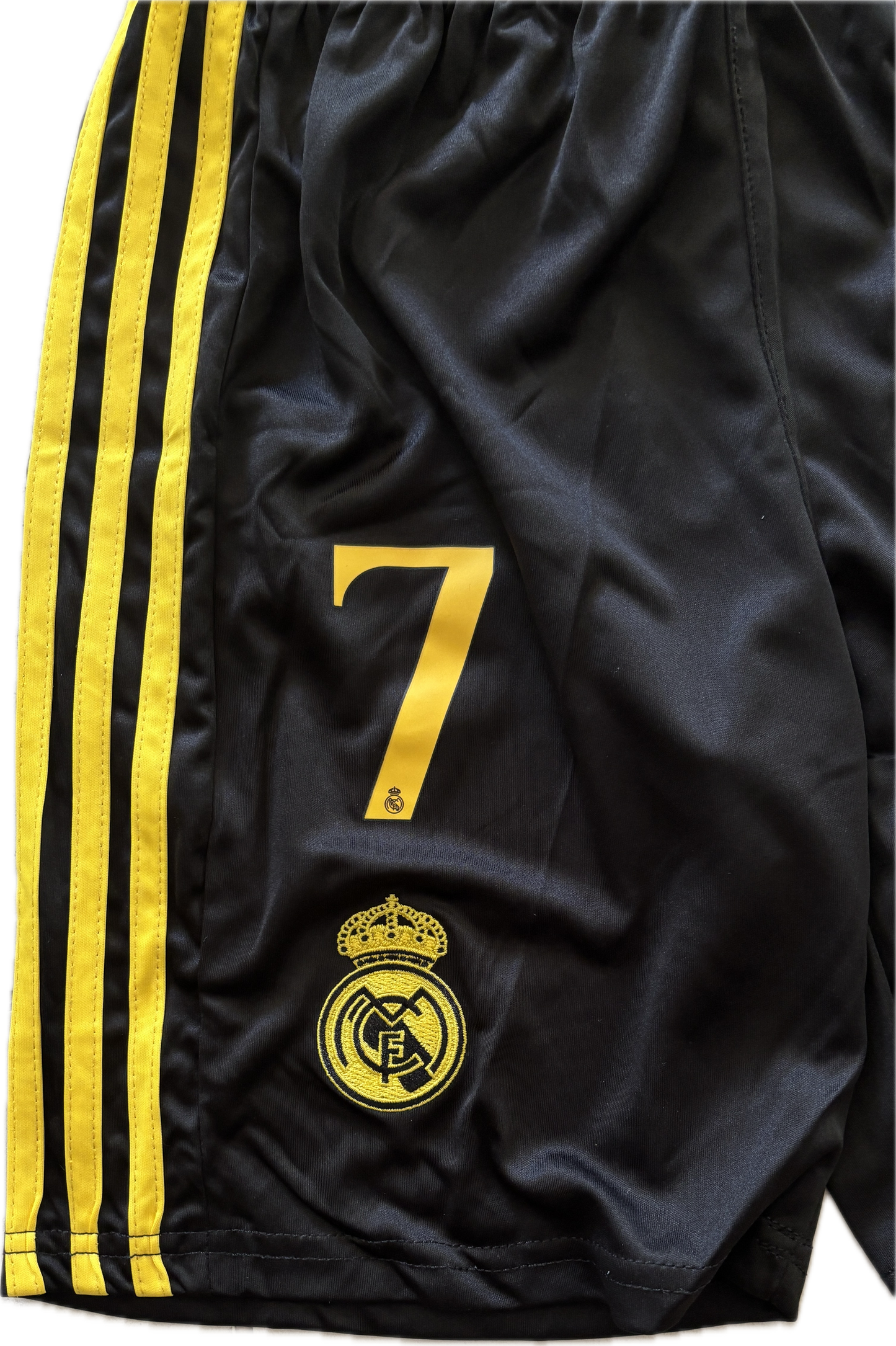 Ronaldo #7 Real Madrid "Dragon" Kids Youth Kit (Jersey + Shorts) - Adidas Champions Gold Black CR