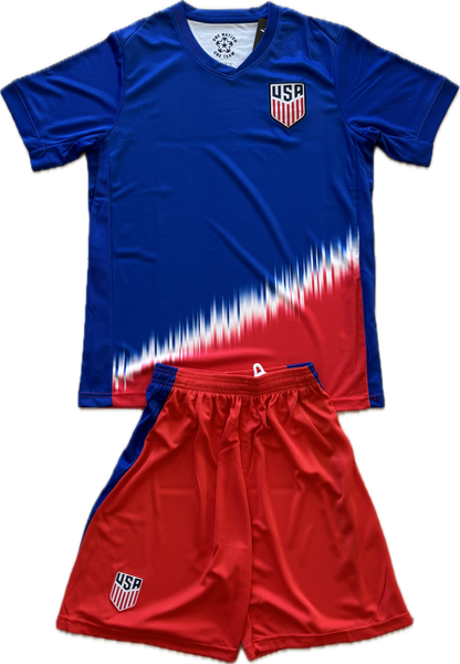 USMNT USA Men's Soccer Jersey and Shorts Set - Blue & Red Graphic Kit