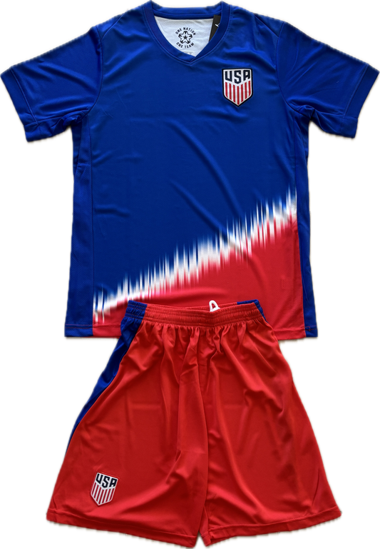 USMNT USA Men's Soccer Jersey and Shorts Set - Blue & Red Graphic Kit