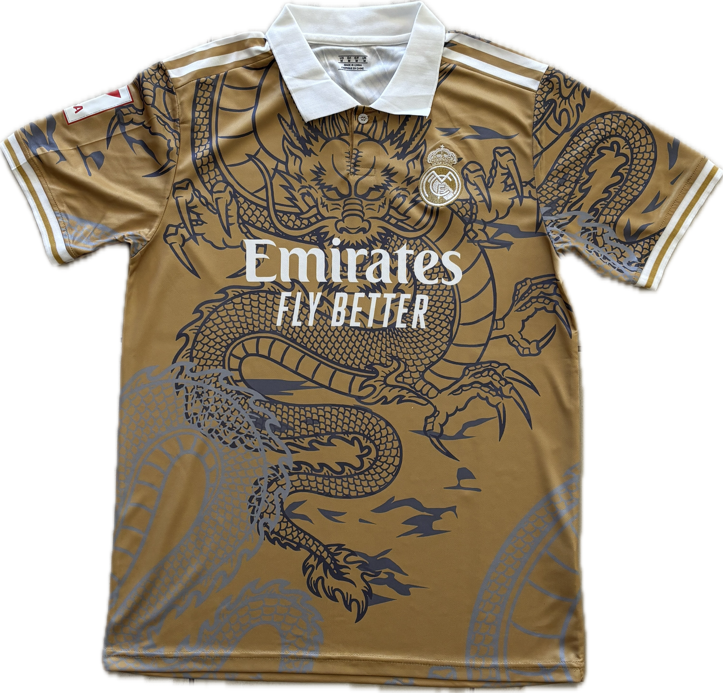Real Madrid "Dragon" Men's Soccer Kit (Jersey + Shorts Set) - Gold
