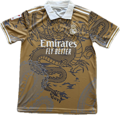 Real Madrid "Dragon" Men's Soccer Kit (Jersey + Shorts Set) - Gold