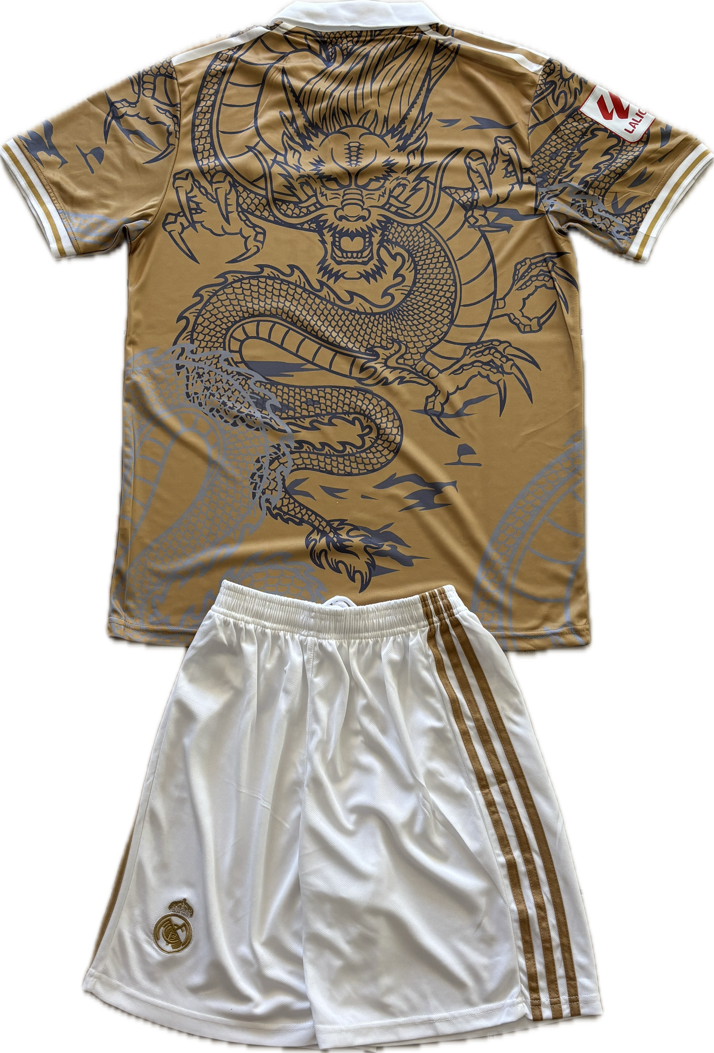 Real Madrid "Dragon" Men's Soccer Kit (Jersey + Shorts Set) - Gold