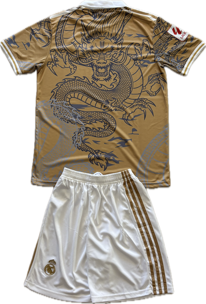 Real Madrid "Dragon" Men's Soccer Kit (Jersey + Shorts Set) - Gold
