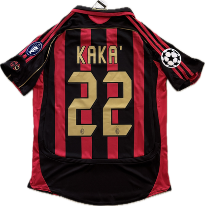 Kaka #22 Jersey AC Milan 2006-07 Retro Football Soccer Jersey Football Champions League Red Black UCL MENS