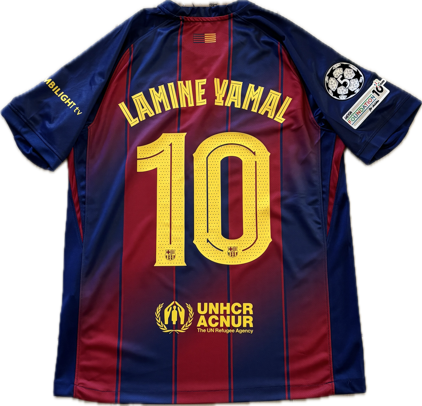 Lamine Yamal #10 FC Barcelona Nike 2025 2026 Home Jersey - Champions League 5 Ballstar MENS