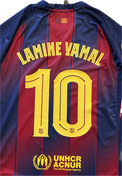 Lamine Yamal #10 FC Barcelona Nike 2025 2026 Home Jersey - Champions League 5 Ballstar MENS