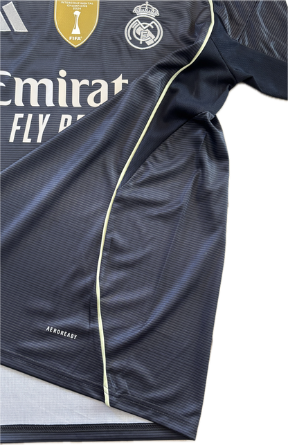 Real Madrid 2025-26 Adidas Mbappe Bellingham Away Jersey with Intercontinental & Champions League Patches