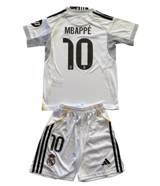 Mbappé #10 Real Madrid 2025-26 Youth Kids Home Kit (Jersey + Shorts) Adidas Champions Patch