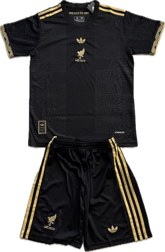 Mexico 2025 "Mexico de Oro" Black & Gold Jersey - Adidas Originals Special Edition Kids Youth Jersey+Shorts