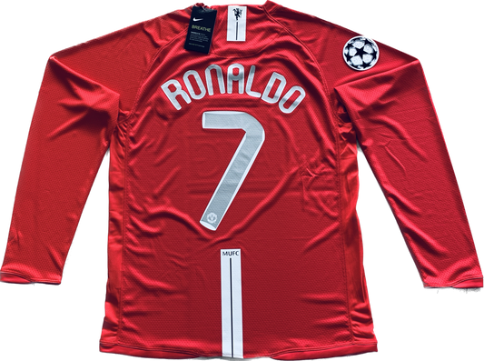 Retro Cristiano Ronaldo #7 2007/2008 UCL Final Manchester United Nike Long Sleeve MENS Jersey UEFA Champions League