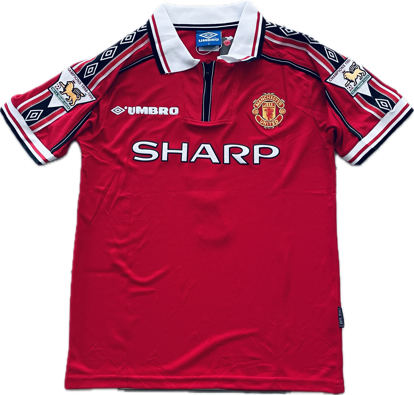 Vintage David Beckham #7 Manchester United 98/99  Umbro Red Short Sleeve Retro Jersey English Premier League Patches Retro MENS