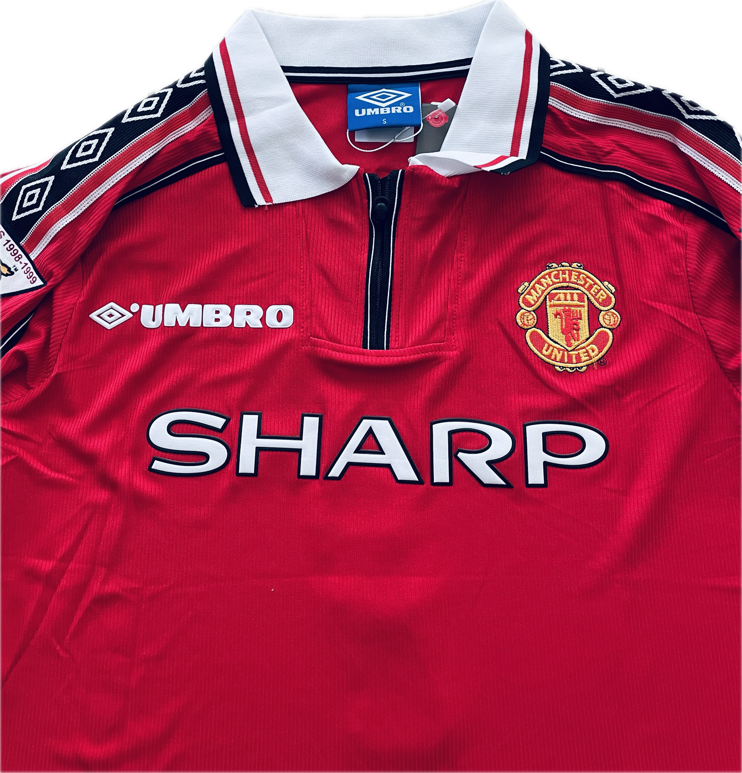 Vintage David Beckham #7 Manchester United 98/99  Umbro Red Short Sleeve Retro Jersey English Premier League Patches Retro MENS