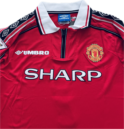 Vintage David Beckham #7 Manchester United 98/99  Umbro Red Short Sleeve Retro Jersey English Premier League Patches Retro MENS