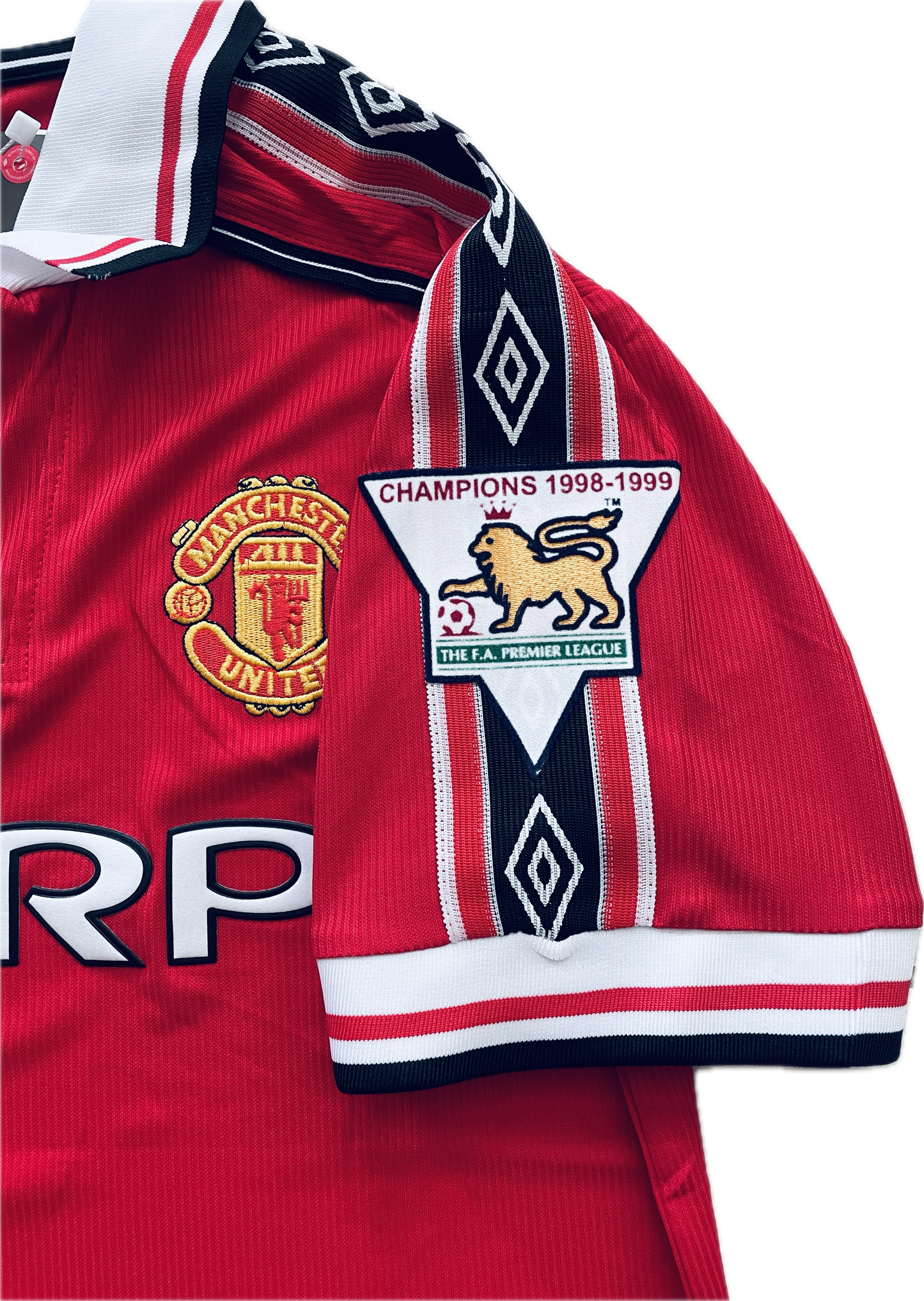 Vintage David Beckham #7 Manchester United 98/99  Umbro Red Short Sleeve Retro Jersey English Premier League Patches Retro MENS