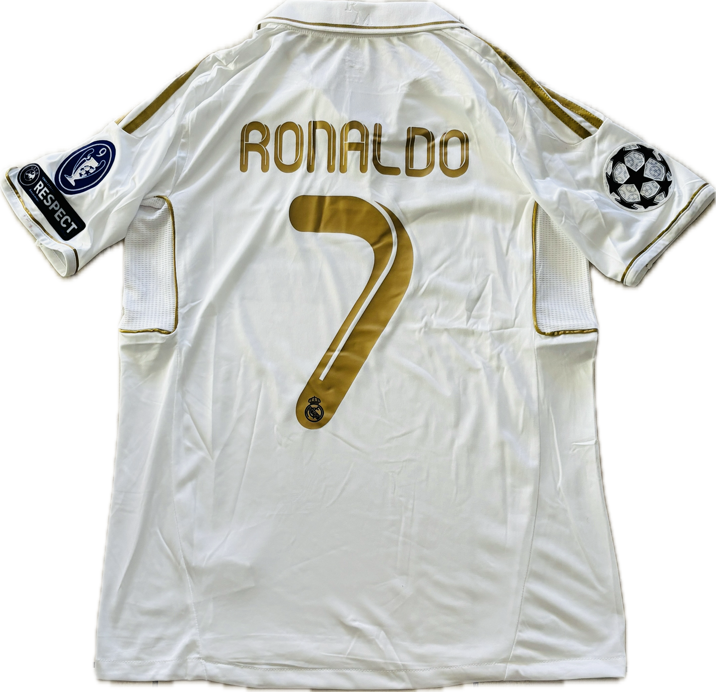 Cristiano Ronaldo #7 2011/12 Real Madrid GOLD MENS White short sleeve UCL champions league jersey