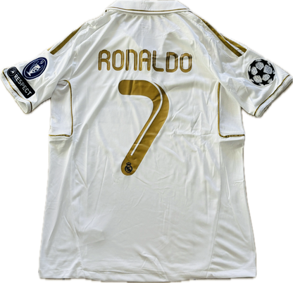 Cristiano Ronaldo #7 2011/12 Real Madrid GOLD MENS White short sleeve UCL champions league jersey