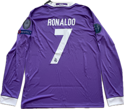 Ronaldo Jersey #7 Madrid 2016-2017 Adidas Real Madrid Long Sleeve Soccer Jersey Champions Cardiff MENS UCL