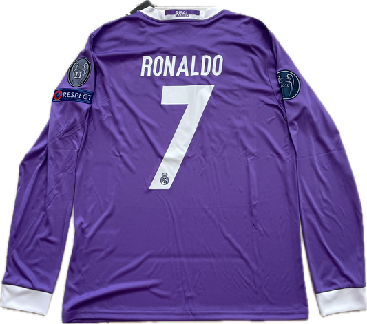 Ronaldo Jersey #7 Madrid 2016-2017 Adidas Real Madrid Long Sleeve Soccer Jersey Champions Cardiff MENS UCL