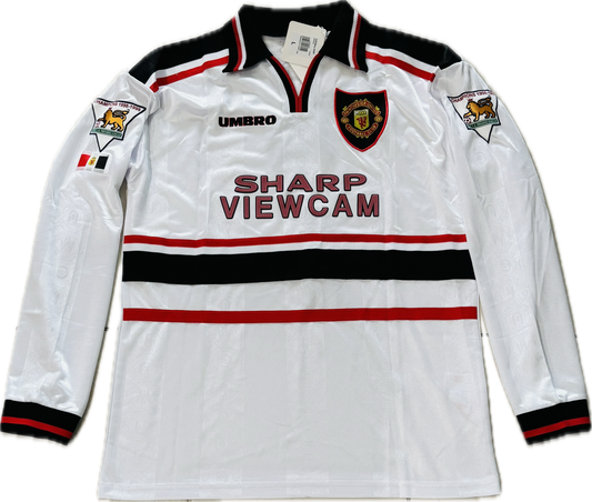 Vintage David Beckham #7 Manchester United 1998/1999 White Long Sleeve Retro Jersey Premier League Jersey