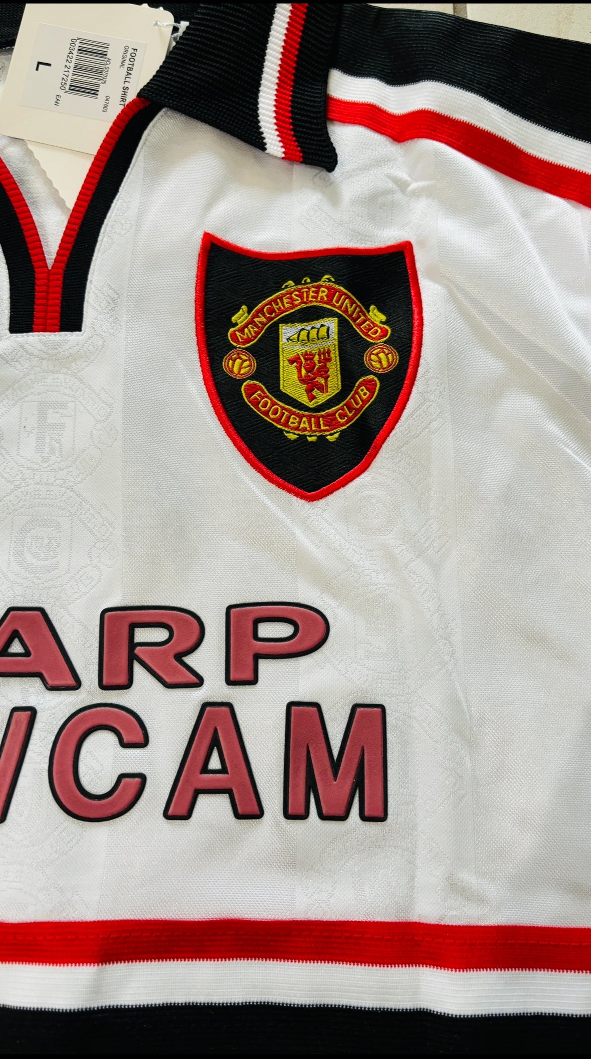 Vintage David Beckham #7 Manchester United Umbro 1998 1999 White Long Sleeve Retro Jersey English Premier League Patch