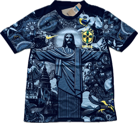 Nike BRAZIL REDEEMER AWAY Black Rare Christ the Redeemer 5 Star MENS Black & Grey Rio Landmark Shirt