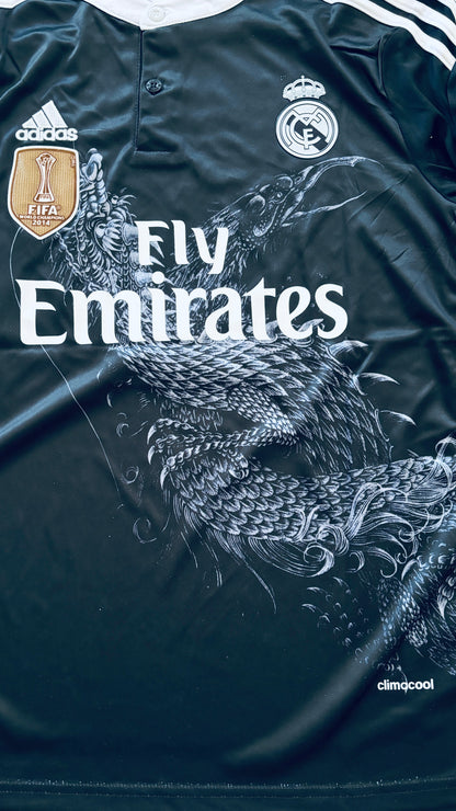 Cristiano Ronaldo 7 Real Madrid Adidas Retro 2014-15 Yamamoto Dragon Black Third Soccer Jersey Champions League Edition Mens