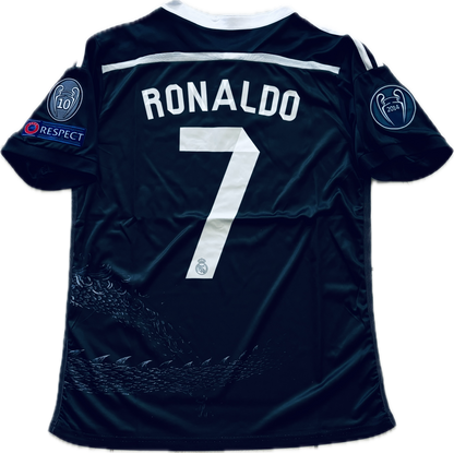 Cristiano Ronaldo 7 Real Madrid Adidas Retro 2014-15 Yamamoto Dragon Black Third Soccer Jersey Champions League Edition Mens