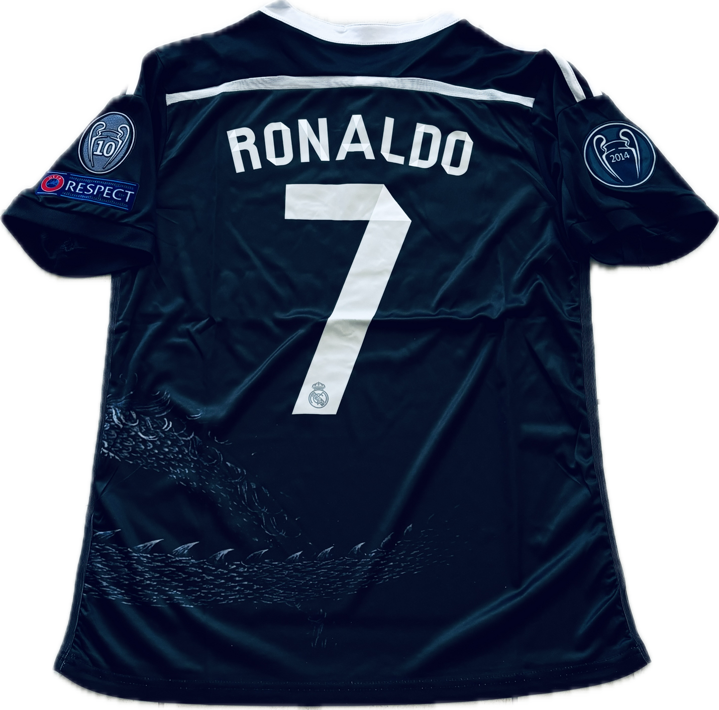 Cristiano Ronaldo 7 Real Madrid Adidas Retro 2014-15 Yamamoto Dragon Black Third Soccer Jersey Champions League Edition Mens