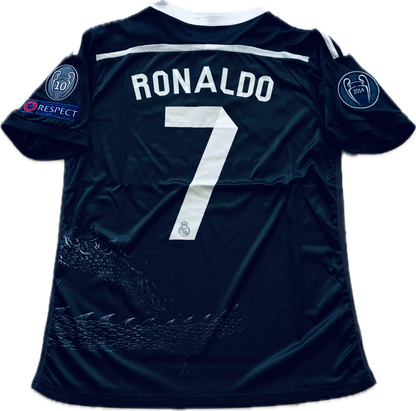 Cristiano Ronaldo 7 Real Madrid Adidas Retro 2014-15 Yamamoto Dragon Black Third Soccer Jersey Champions League Edition Mens