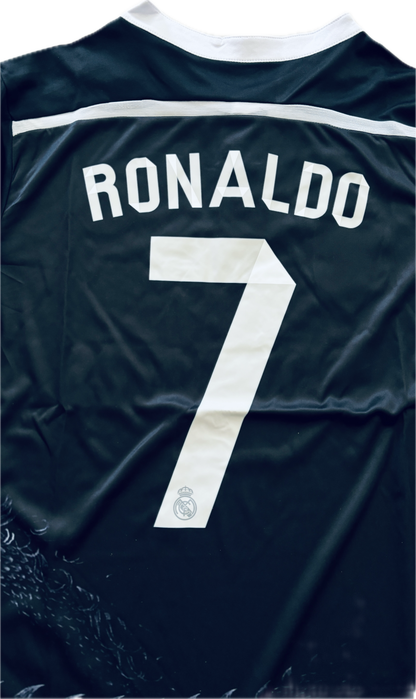 Cristiano Ronaldo 7 Real Madrid Adidas Retro 2014-15 Yamamoto Dragon Black Third Soccer Jersey Champions League Edition Mens