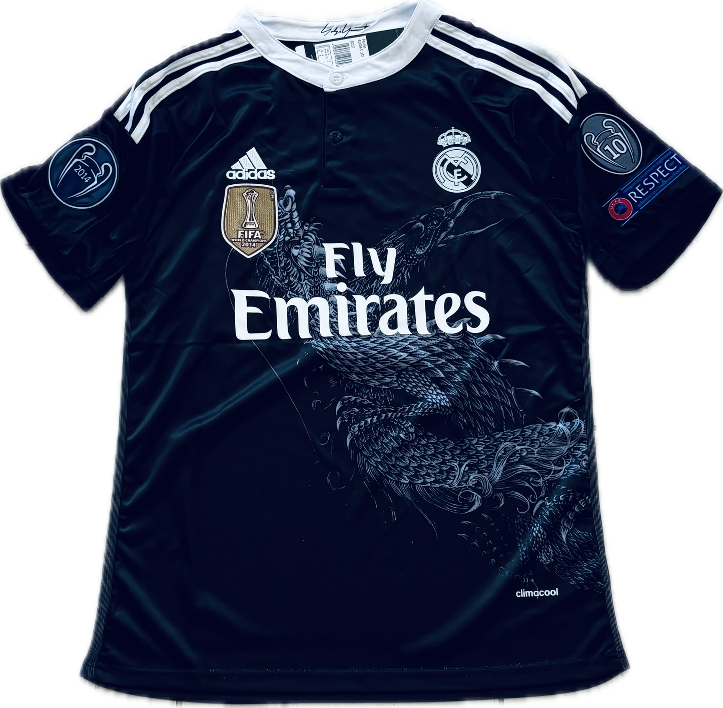 Cristiano Ronaldo 7 Real Madrid Adidas Retro 2014-15 Yamamoto Dragon Black Third Soccer Jersey Champions League Edition Mens